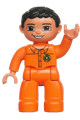 Duplo Figure Lego Ville, Male, Orange Legs, Nougat Hands, Orange Top with Recycle Logo, Black Hair, Blue Eyes - 47394pb073