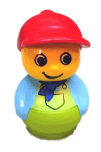 Primo Figure Boy with Lime Base, Medium Blue Top with Lime Overalls with Blue Neckerchief, Red Cap baby020