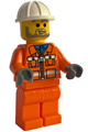 Construction Worker - Orange Zipper Jacket, Safety Stripes, Orange Legs, White Construction Helmet - con001