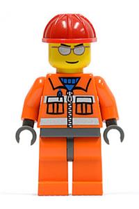 Construction Worker - Orange Zipper, Safety Stripes, Orange Arms, Orange Legs, Dark Bluish Gray Hips, Red Construction Helmet, Silver Sunglasses cty0125
