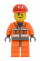 Construction Worker - Orange Zipper, Safety Stripes, Orange Arms, Orange Legs, Dark Bluish Gray Hips, Red Construction Helmet, Smirk and Stubble Beard - cty0397