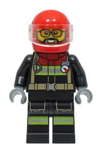 Fire - Male, Black Jacket and Legs with Reflective Stripes and Red Collar, Red Helmet, Trans-Clear Visor cty1567