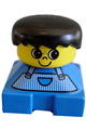 Duplo 2 x 2 x 2 Figure Brick, Blue Base, Striped Overalls, Black Hair, Large Eyes, Freckles on Nose - 2327pb01