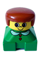 Duplo 2 x 2 x 2 Figure Brick, Green Base with White Collar and Red Heart Buttons, Yellow Head, Dark Orange Female Hair - 2327pb06