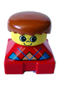 Duplo 2 x 2 x 2 Figure Brick, Red Base with Blue Argyle Sweater Pattern, Yellow Head with Freckles on Nose, Dark Orange Male Hair - 2327pb08