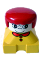Duplo 2 x 2 x 2 Figure Brick, Yellow Base with Red Collar and Red Heart Buttons, White Head with Eyelashes, Red Female Hair - 2327pb10