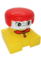 Duplo figure with a yellow base and red collar, white head with eyelashes, and red female hair - 2327pb10