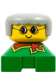 Duplo 2 x 2 x 2 Figure Brick, Grandmother, Green Base, Gray Hair, Yellow Face - 2327pb11