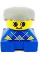 Duplo figure with a yellow argyle sweater on a blue base, yellow head with moustache, and light gray male hair - 2327pb13
