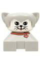 Duplo figure brick with light gray hair depicting a cat with a red collar on a white face - 2327pb15