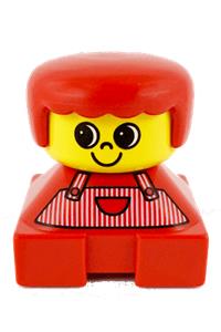 Duplo 2 x 2 x 2 Figure Brick, Red Base with Red Stripe Overalls, Red Hair, Large Eyes 2327pb16