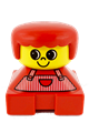 Duplo figure with red base, red stripe overalls, red hair, and large eyes on a 2 x 2 x 2 brick - 2327pb16