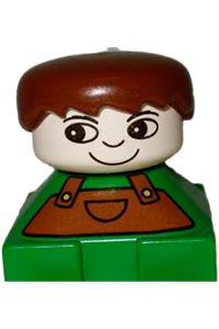 Duplo 2 x 2 x 2 Figure Brick, Green Base with Brown Overalls, Brown Hair, White Head 2327pb17