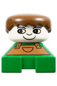 Duplo 2 x 2 x 2 Figure Brick, Green Base with Brown Overalls, Brown Hair, White Head 2327pb17