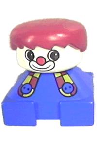 Duplo 2 x 2 x 2 Figure Brick, Clown, Blue Base with Button Suspenders, White Head, Red Male Hair 2327pb19