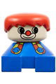 Clown Duplo figure with a white head, red male hair, wearing blue base with button suspenders - 2327pb19