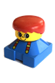 Duplo 2 x 2 x 2 Figure Brick, Blue Base with suspenders, yellow head with smile and freckles above nose, red male hair - 2327pb20