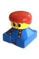 Duplo figure with blue base and suspenders, yellow head with smile and freckles, red male hair - 2327pb20
