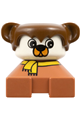 Duplo figure brick with a dog on a Fabuland brown base, brown hair with ears, and a white dog face - 2327pb21