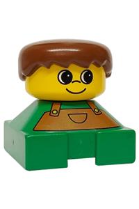Duplo 2 x 2 x 2 Figure Brick, Green Base with Brown Overalls, Brown Hair, Yellow Head 2327pb22