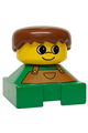 Duplo 2 x 2 x 2 Figure Brick, Green Base with Brown Overalls, Brown Hair, Yellow Head - 2327pb22