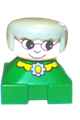 Duplo 2 x 2 x 2 Figure Brick, Grandmother, Green Base, Gray Hair, White Head, Yellow Collar with Flower - 2327pb23