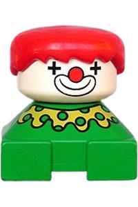 Duplo Clown - Clown figure made of Duplo 2 x 2 x 2 brick with green base, yellow collar, white head and red hair - 2327pb24