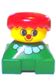 Duplo 2 x 2 x 2 Figure Brick, Clown, Green Base with White Collar, Yellow Head with Red Nose, Red Hair - 2327pb25