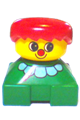 Clown Duplo figure with red hair and yellow head on a green base with white collar - 2327pb25