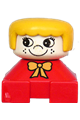 Duplo 2 x 2 x 2 Figure Brick, Red Base with Yellow Bow, White Head with Eyelashes and Freckles, Yellow Hair - 2327pb26