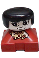 Duplo 2 x 2 x 2 Figure Brick, Red Base With Yellow and Red Polka Dot Scarf, White Face with Eyelashes, Black Female Hair - 2327pb28