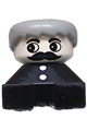 Duplo figure brick with black base and two buttons, gray hair, white face, and a moustache - 2327pb29