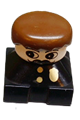 Duplo figure with a black base featuring a police pattern, white head with moustache, and brown male hair - 2327pb33