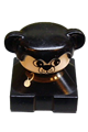 Duplo figure brick with a black base and collar, black hair with ears, and a white dog face - 2327pb34