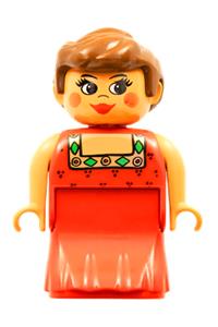 Duplo Female Lady - Female Duplo figure with a red dress, blush, and ponytail - 31181pb02