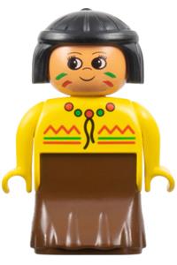 Duplo Figure, Female Lady, Brown Dress, Yellow Top, Black Hair 31181pb03