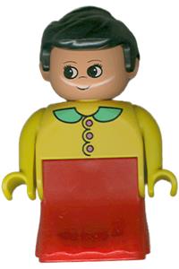 Duplo Figure, Female Lady, Red Dress, Yellow Top and Green Collar 31181pb04