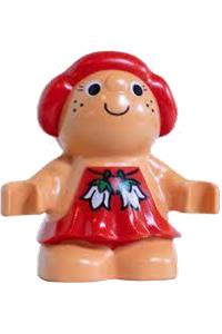 Duplo Figure Little Forest Friends, Female, Red Hair, Red Dress with Two White Flowers Across 31231pb03