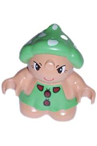 Duplo Grizzly Toadstool - Grizzly Toadstool Duplo figure with a green dress featuring two ladybugs - 31231pb05
