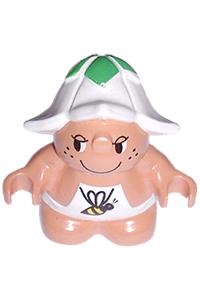 Duplo Dozey Meadowsweet - Dozey Meadowsweet Duplo figure from Little Forest Friends theme wearing a white hat and shirt with a bee design - 31233pb04