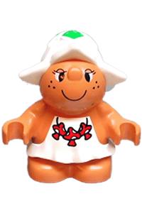 Duplo Snoozy Meadowsweet - Snoozy Meadowsweet Duplo figure from Little Forest Friends theme wearing a white dress with three red mushrooms - 31234pb04