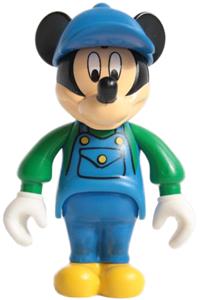 Mickey Mouse Minifigure - Mickey Mouse figure wearing blue overalls, green sleeves, and a blue cap - 33254