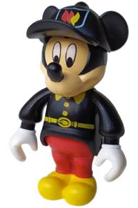 Mickey Mouse Minifigure - Mickey Mouse with red pants, wearing a black fireman uniform and a black cap - 33254c