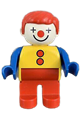 Duplo Figure, Male Clown, Red Legs, Yellow Top with 2 Buttons, Blue Arms, Red Hair Straight - 4555pb002