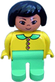 Female Duplo figure with light green legs, yellow blouse, black hair, and Asian eyes - 4555pb003