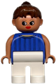 Duplo Figure, Female, White Legs, Blue Striped Top, Nougat Arms, Ponytail - 4555pb007