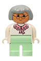 Female Duplo figure with light green legs, wearing a white blouse, gray hair, and glasses - 4555pb014