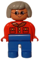 Duplo Figure, Female, Blue Legs, Red Jacket, Light Gray Hair, Glasses - 4555pb015
