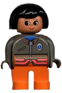 Duplo Female Medic - Female Duplo medic with orange legs wearing a zippered jacket with EMT Star of Life pattern - 4555pb017