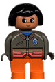 Duplo Figure, Female Medic, Orange Legs, Zippered Jacket with EMT Star of Life Pattern - 4555pb017